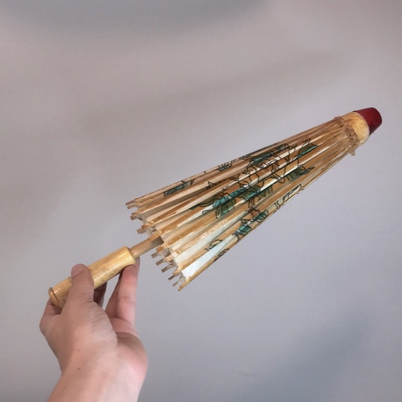 Vintage Handmade Japanese Wooden Decor Umbrella - Picture 7 of 9